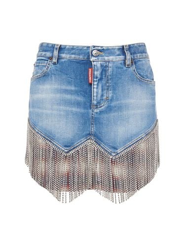 Minifalda De Denim Con Flecos De Cristal - DSQUARED2 - Modalova