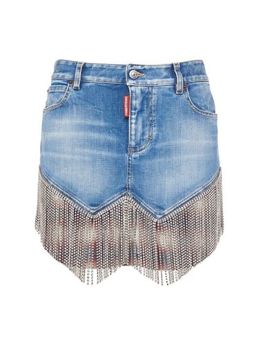 Minirock Aus Denim Mit Kristallfransen - DSQUARED2 - Modalova