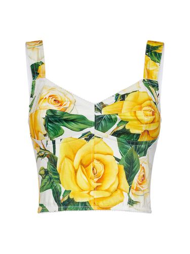 Top Bustier In Popeline Di Cotone Stampato - DOLCE & GABBANA - Modalova