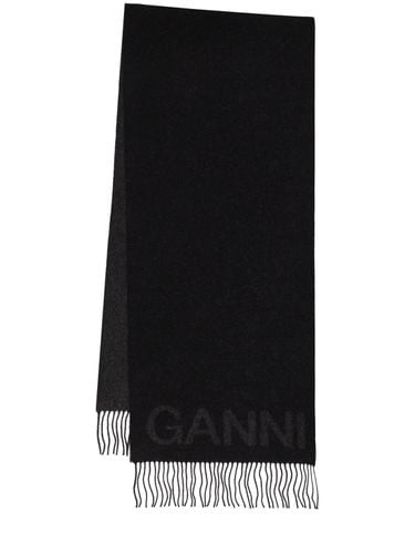 Fringed Wool Scarf - GANNI - Modalova