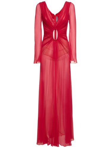 Draped Silk Chiffon Cutout Long Dress - ALBERTA FERRETTI - Modalova