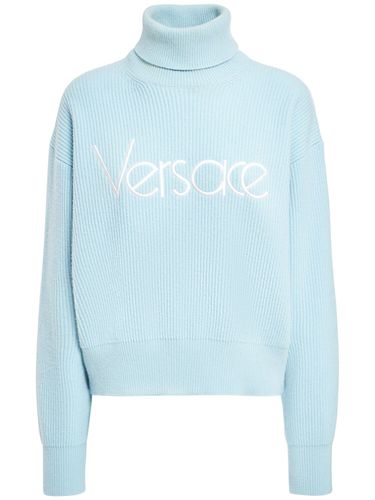 Logo Rib Knit Turtleneck Sweater - VERSACE - Modalova