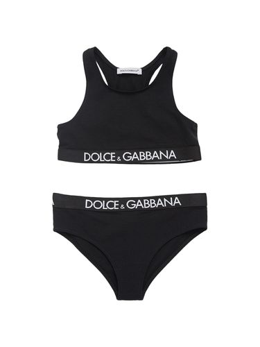 Sostén Y Braguitas De Algodón Con Logo - DOLCE & GABBANA - Modalova