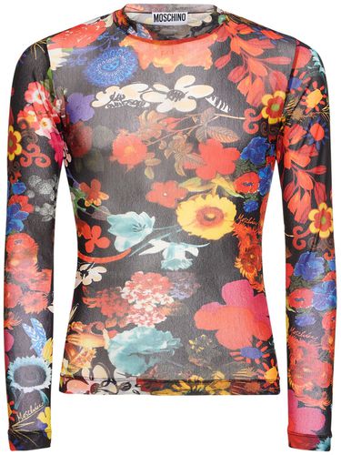 Flower Print Long Sleeve Mesh Top - MOSCHINO - Modalova