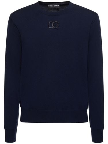 Logo Embroidered Wool Crewneck Sweater - DOLCE & GABBANA - Modalova