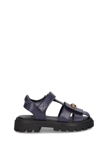 Sandalias De Piel Con Logo - VERSACE - Modalova