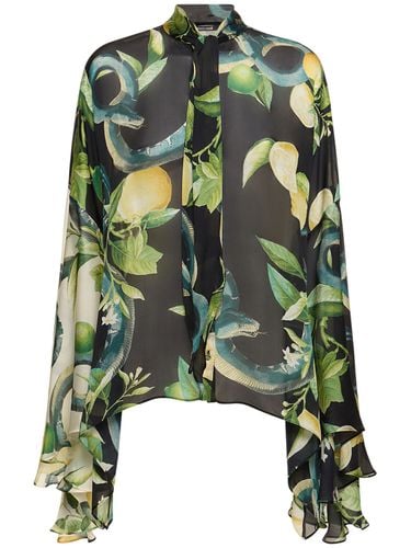 Printed Silk Chiffon Shirt W/ Scarf - ROBERTO CAVALLI - Modalova