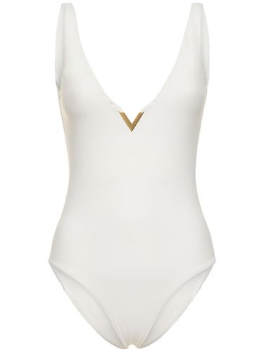 Lycra V-neck Logo One Piece Swimsuit - VALENTINO - Modalova