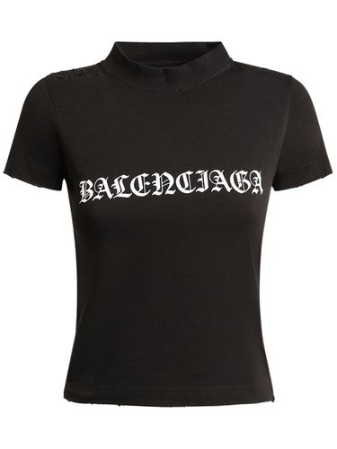 T-shirt Aus Geschrumpfter Baumwolle - BALENCIAGA - Modalova