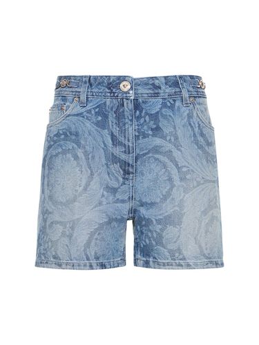 Baroque Denim Shorts - VERSACE - Modalova