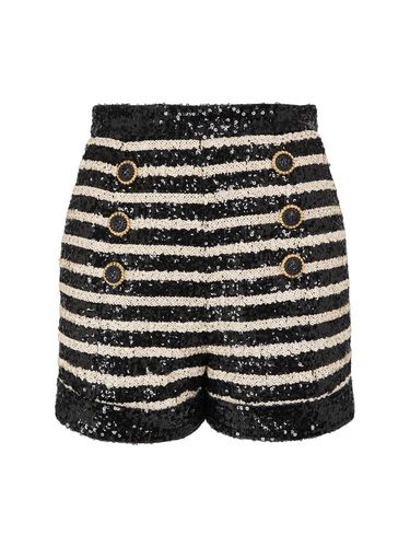 Shorts Vita Alta A Righe Con Paillettes - BALMAIN - Modalova