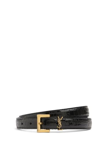 Mm Croc Embossed Leather Belt - SAINT LAURENT - Modalova