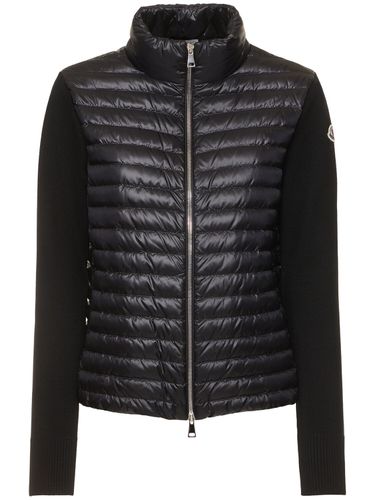 Cardigan Imbottito In Lana E Piumino Con Zip - MONCLER - Modalova