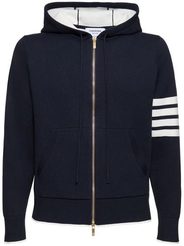 Cotton Blend Jacquard Zip-up Hoodie - THOM BROWNE - Modalova