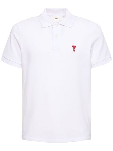 Logo Organic Cotton Piqué Polo - AMI PARIS - Modalova