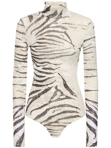 Zebra Printed Viscose Devoré Bodysuit - ROBERTO CAVALLI - Modalova