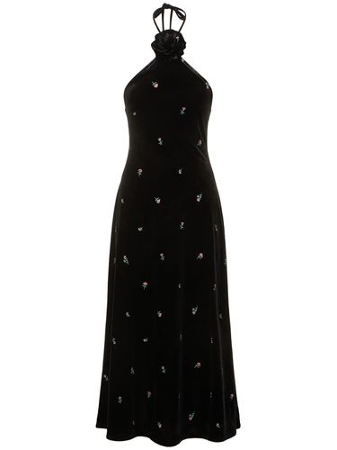 Embroidered Velvet Halterneck Midi Dress - WEWOREWHAT - Modalova