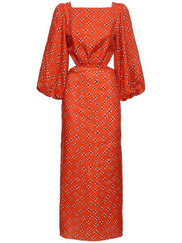 Printed Linen Flared Sleeve Midi Dress - JOHANNA ORTIZ - Modalova