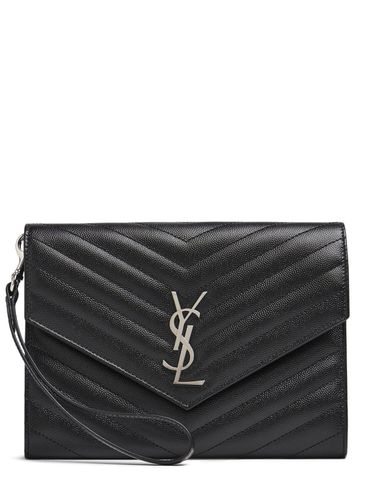 Clutch De Piel Con Monograma - SAINT LAURENT - Modalova