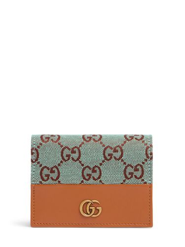 Porta Carte Di Credito In Tela Gg E Pelle - GUCCI - Modalova