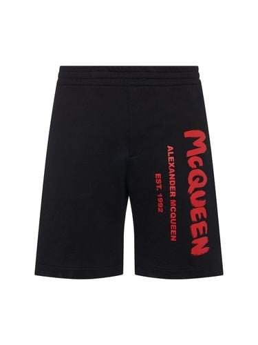 Graffiti Print Cotton Shorts - ALEXANDER MCQUEEN - Modalova