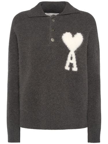 Logo Alpaca Blend Polo Sweater - AMI PARIS - Modalova