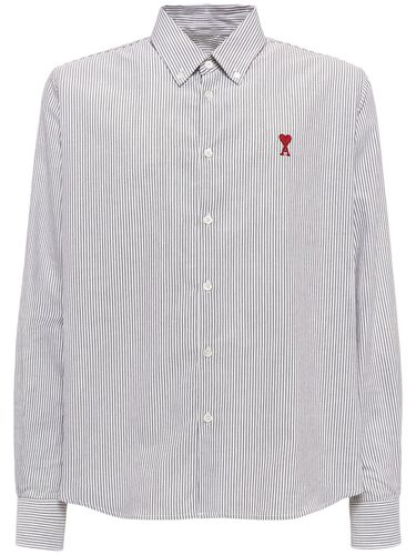 Camicia Oxford In Cotone Con Logo - AMI PARIS - Modalova