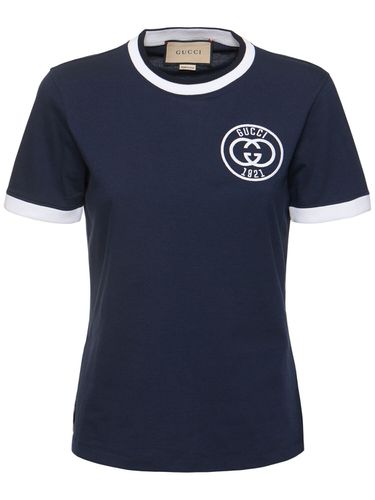 Camiseta De Jersey De Algodón Bordada - GUCCI - Modalova