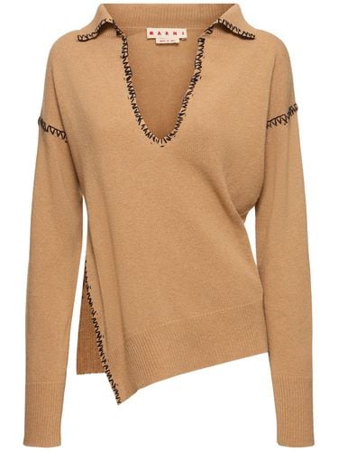 Wool & Cashmere Knit V Neck Polo Sweater - MARNI - Modalova