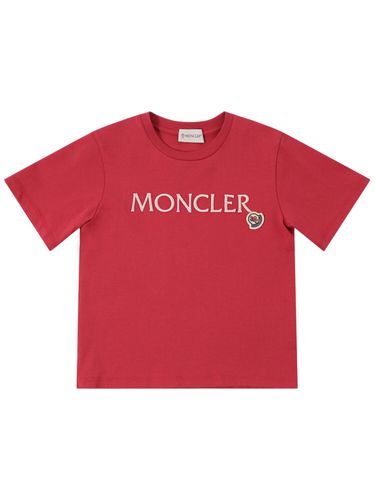 Embroidered Logo Cotton T-shirt - MONCLER - Modalova