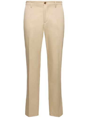 Pantalones Rectos De Gabardina De Algodón - VERSACE - Modalova