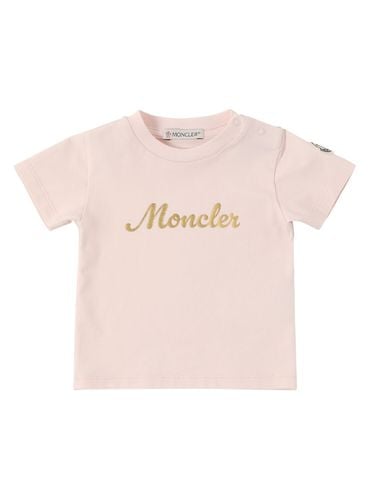 Printed Logo Stretch Cotton T-shirt - MONCLER - Modalova