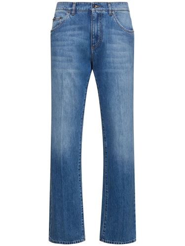 Jeans In Denim Con Placchetta E Logo - DOLCE & GABBANA - Modalova