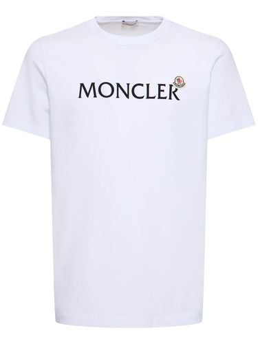 T-shirt In Cotone Con Logo Floccato - MONCLER - Modalova