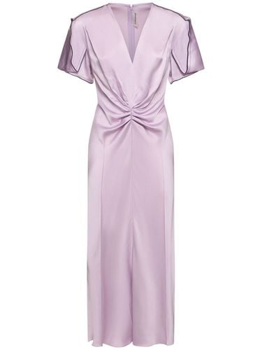 Gathered V-neck Satin Midi Dress - VICTORIA BECKHAM - Modalova