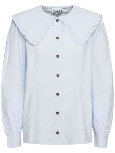 Cotton Poplin Frill Collar Shirt - GANNI - Modalova