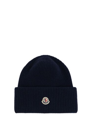 Cappello Beanie In Lana Vergine Tricot - MONCLER - Modalova