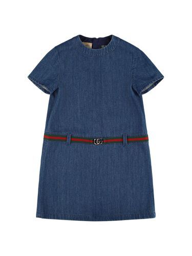 Vestido De Denim De Algodón Con Tribanda - GUCCI - Modalova