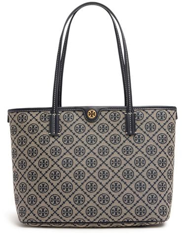 Bolso Tote Pequeño T Monogram De Algodón - TORY BURCH - Modalova