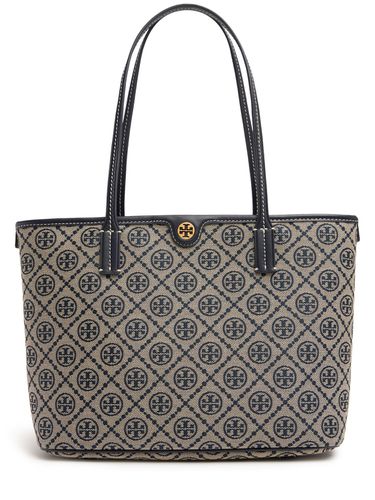 Small T Monogram Cotton Zip Tote Bag - TORY BURCH - Modalova