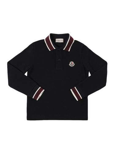 Cotton Piquet Long Sleeve Polo Shirt - MONCLER - Modalova