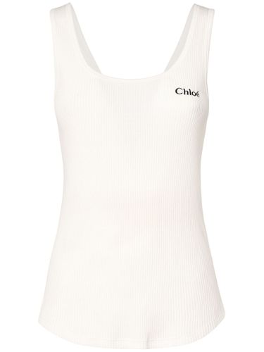 Tank Top In Jersey Di Cotone A Costine Con Logo - CHLOÉ - Modalova