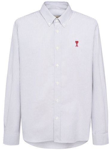 Camicia Oxford In Cotone Con Logo - AMI PARIS - Modalova