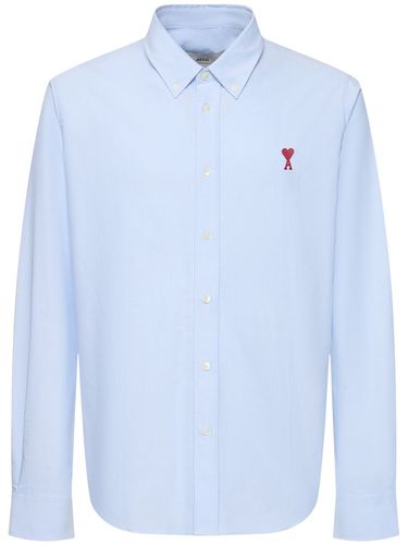 Camicia Oxford In Cotone Con Logo - AMI PARIS - Modalova