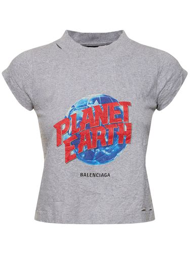 T-shirt Cropped Planet Earth In Cotone - BALENCIAGA - Modalova