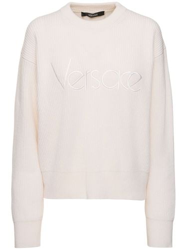 Embroidered '80s Logo Rib Knit Sweater - VERSACE - Modalova