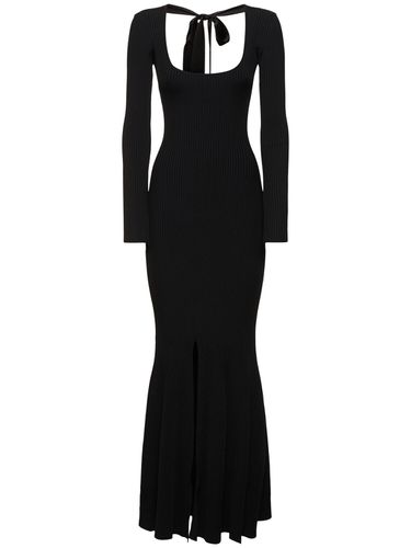 Open Back Satin Bow Detail Rib Knit Gown - DAVID KOMA - Modalova