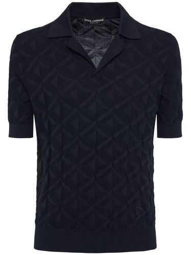 Monogram Knit Silk Short Sleeve Polo - DOLCE & GABBANA - Modalova