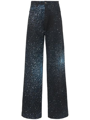 Embellished Denim Wide Leg Jeans - GIUSEPPE DI MORABITO - Modalova