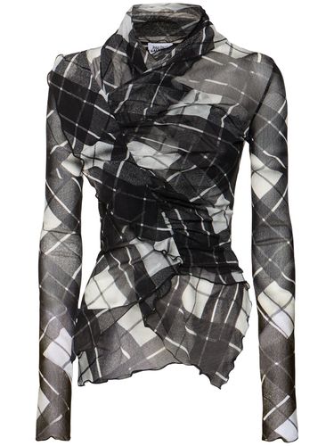 Top Drappeggiato In Mesh Distorted Tartan - JEAN PAUL GAULTIER - Modalova